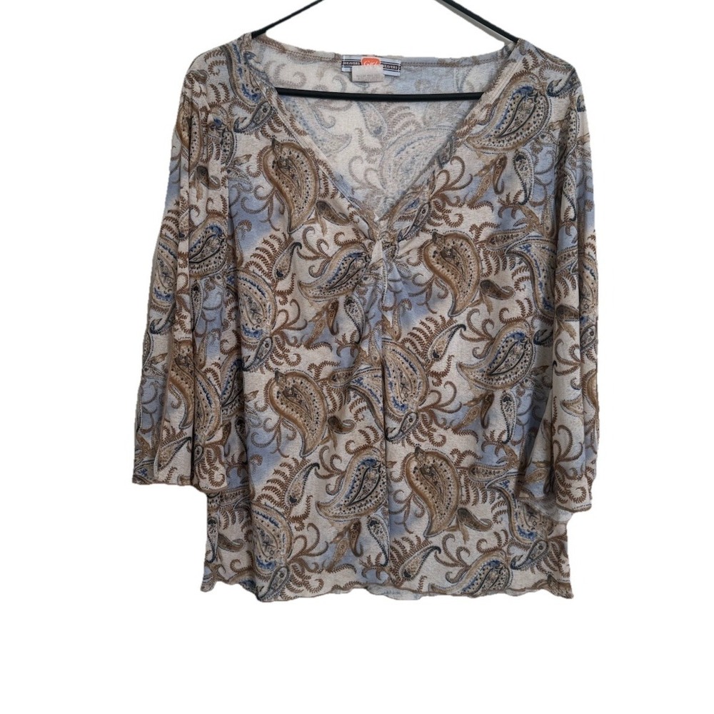 Vintage Y2K Weavers‎ Girl Paisley Print Flare Slit Sleeve Top Shirt Boho 1X